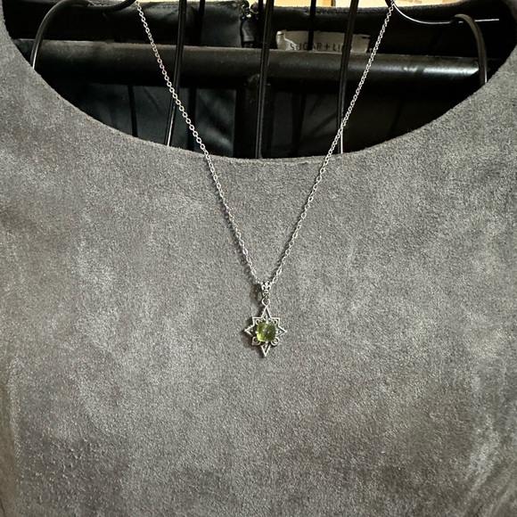 Silver Compass Star Pendant with Green Tourmaline on 18” Copper Chain - Picture 8 of 8